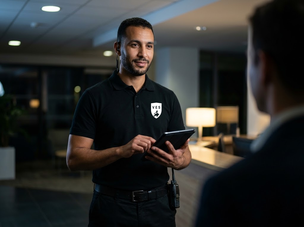 Agent de prévention avec tablette de contrôle Vigilance Europe Sécurité